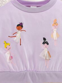 1 件小女孩短袖芭蕾舞者印花网眼拼接分层公主裙，优雅派对生日节日休闲可爱纯色 A 字迷你裙，夏季新品