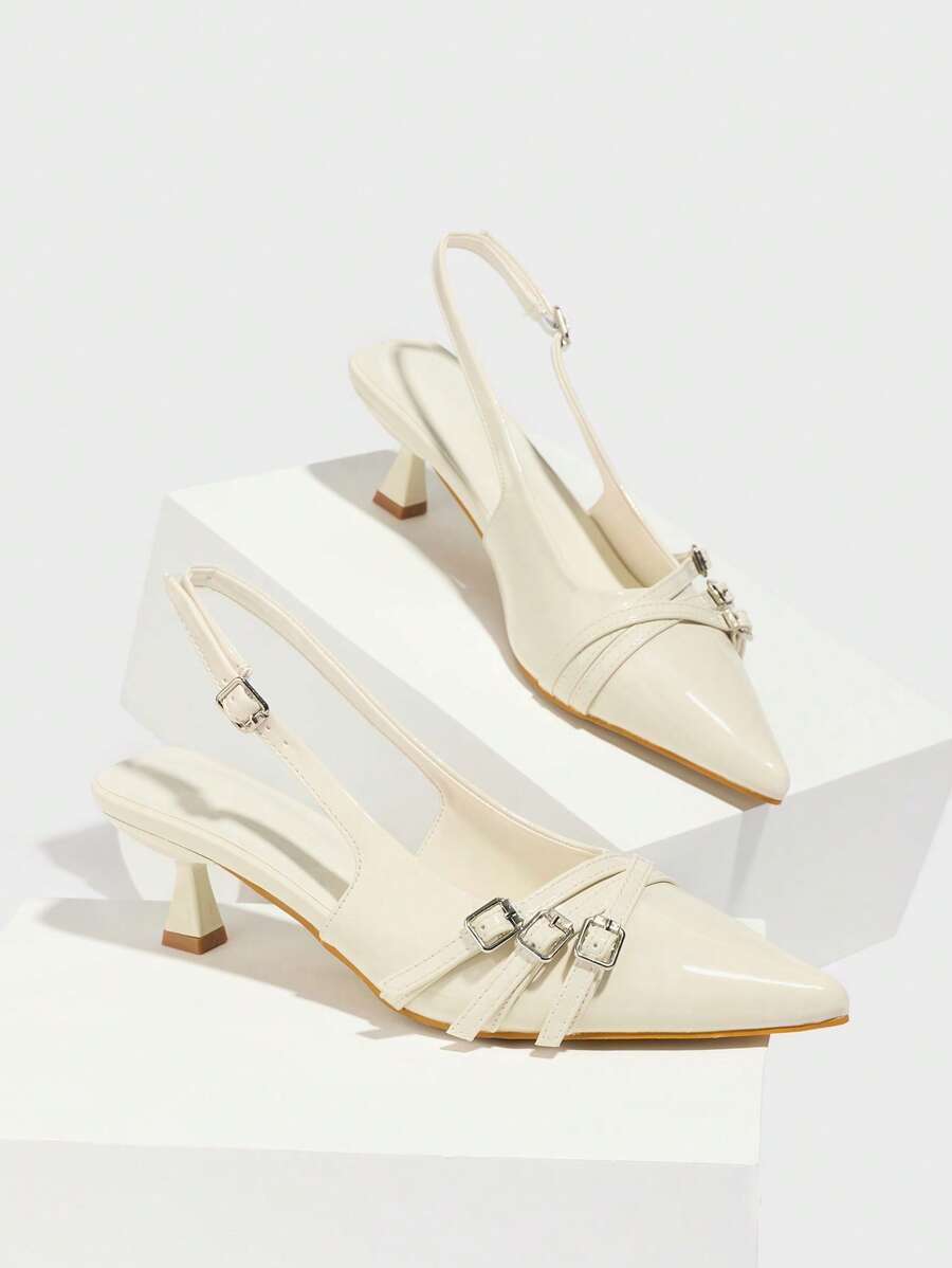 CUCCOO BIZCHIC Sepatu Pesta Wanita Ujung Lancip Model Slip-On Hak Tinggi Stiletto untuk Musim Panas/Semi - Krem - View 1
