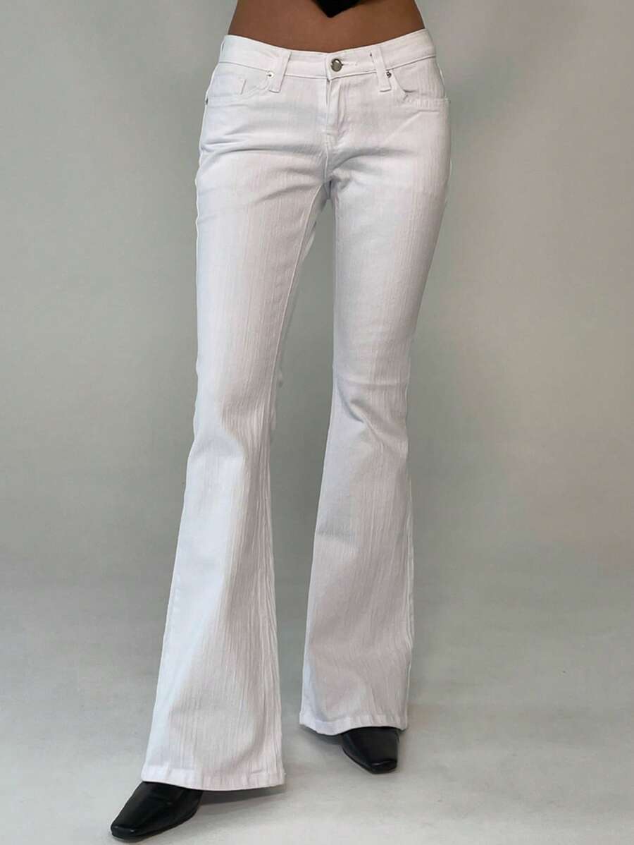 Strévra 女士白色低腰修身喇叭牛仔裤