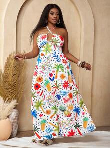 Slaydiva 2025 新款大码女式度假百褶全印花连衣裙 - 彩色 - 查看 3