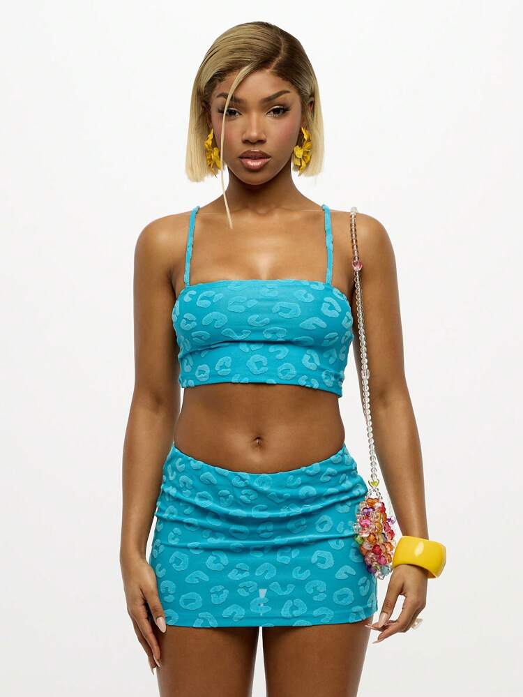 SUMWON WOMEN Top typu bandeau z nadrukiem w panterkę z frotte