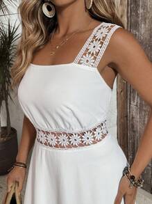 SHEIN VCAY Plus Size White Long Dress, Romantic Lace Trim Sleeveless Maxi Beach Dress, Embroidered Hem Holiday Dress,Graduation Dress Coconut Girl Summer Outfits For Women Country Concert Outfit Beach Outfits For Woman Graduation Outfit Beach Vacation Outfits  Brunch Outfits For Women Western Clothes For Women Cowgirl Outfit  Airport Outfit For Women  City Break Outfits Holiday Outfits Old Money European Summer Outfit  Women's Spring Dresses Women Formal Dresses Women Dress Women's Summer 2 Pieces Women Sets Lace Dress White Lace Dress