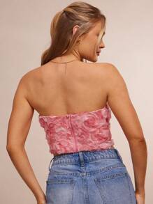 WESTFADE ملابس علوية ضيقة مفصلة مخرمة بزهور 3D بدون حمالات قصيرة للربيع المنعش للعطلة - وردي - مشاهدة 2