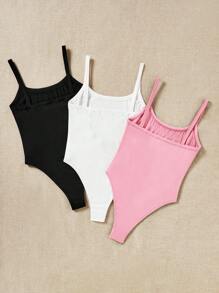 SHEIN EZwear 3pcs/Set Women's Black, White & Pink Tight-Fitting Casual Bodysuit, Suitable For Summer - Multicolor - View 2