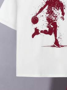 SHEIN 2 件青少年男孩休闲短袖 T 恤和长裤套装，街头朋克摇滚青少年学院日常服装，适合春夏季、音乐节、派对、运动和篮球，黑白