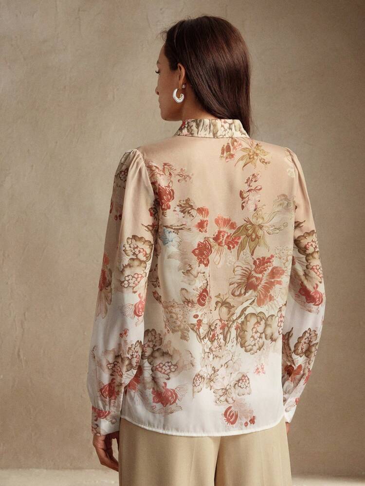 Women's New Placement Print Elegant Resort Shirt, For Spring, Festival, Holiday, Vacation