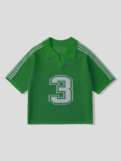 Prep Polo tricoté décontracté à motif numérique pour hommes, manches courtes