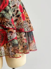 Soleia Women Floral Print Halter Sexy Mini Dress, Vacation Style - Multicolor - View 3