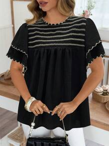 Franclia Camicetta casual in stile boho elegante, con inserti e doppio volant, taglie comode