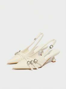 CUCCOO BIZCHIC Sepatu Pesta Wanita Ujung Lancip Model Slip-On Hak Tinggi Stiletto untuk Musim Panas/Semi - Krem - View 2