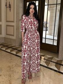 DAZY 女士植物印花 3/4 袖休闲阔腿连体裤