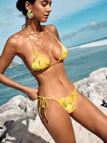 Opulessa Women's Boho Yellow Tie Back Bikini Bottoms: Knitted Fabric For Beach Comfort - Yellow - View 5