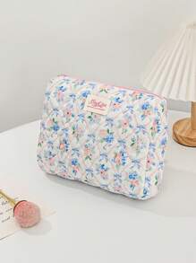 Butterfly & Ditsy Floral Portable Cosmetic Bag - Blue - View 5