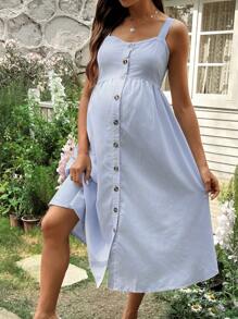 SHEIN Vestido de enfermería con tirantes anchos, apertura con botones en la parte delantera, tirantes ajustables, vestido largo con diseño a rayas