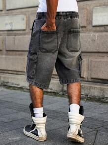 Manfinity Hypemode Short cargo casual ample et délavé gris foncé pour hommes
