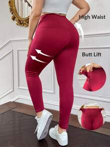 SHEIN Privé 大码女式百搭百搭纽扣高腰拉链紧身裤，黑色；高弹力修身紧身裤