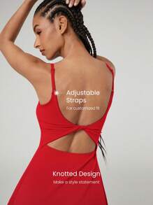 FeatherFit™-Air 圆领打结迷你连衣裙，速干吸湿排汗 - Fiery Red - 查看 4