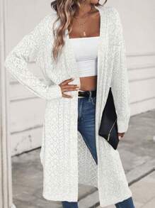 SHEIN LUNE Women Casual Cardigan, Solid Color, Fashionable, Suitable For Spring & Autumn Fall Winter Cloth For Women - White - View 4