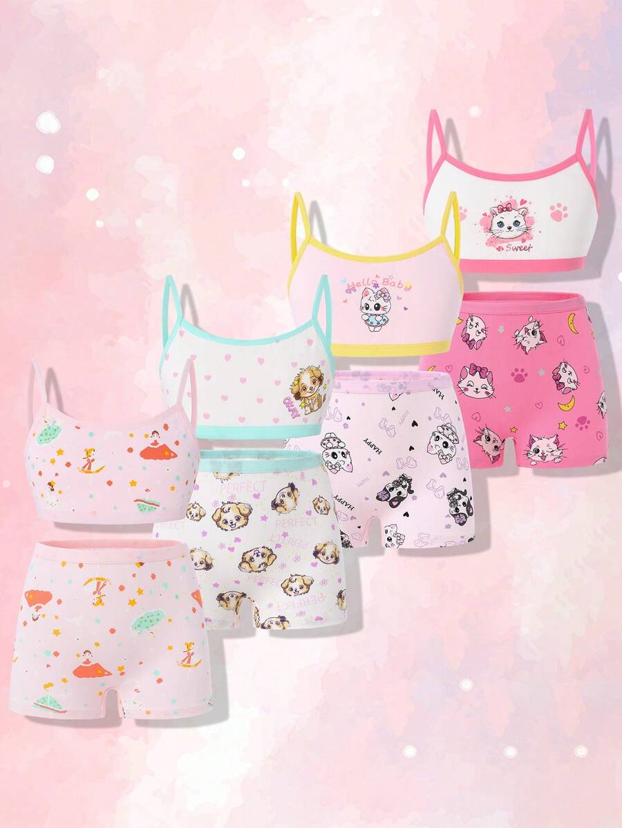8pcs/Set Young Girls Cute Puppy Rabbit Cat Fairy Print Underwear - Multicolor - View 1