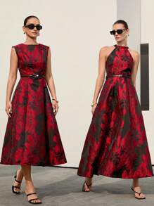 Aveloria Modichic Vestido de mujer elegante de halter de jacquard - Multicolor - Ver 2