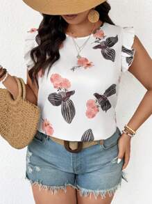 SHEIN Frenchy Plus Size Bowknot Flower Printed Shirt - Multicolor - View 4