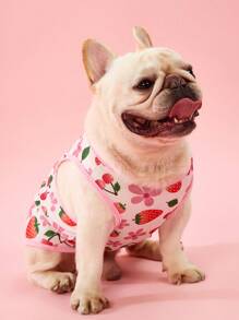 PETSIN 2pcs/Set Pet Cat Dog Universal Strawberry Print Cute & Sweet Comfortable Breathable Dog Vest, 2pcs/Set - Multicolor - View 8