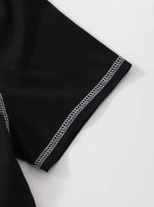 SHEIN Explorewe Teen Girls Letter Print Cropped T-Shirt - Black - View 4