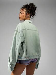 MISSGUIDED 超大卡车司机牛仔夹克浅薄荷洗90年代复古风格春夏休闲街头时尚外套 - 藍色 - 查看 2
