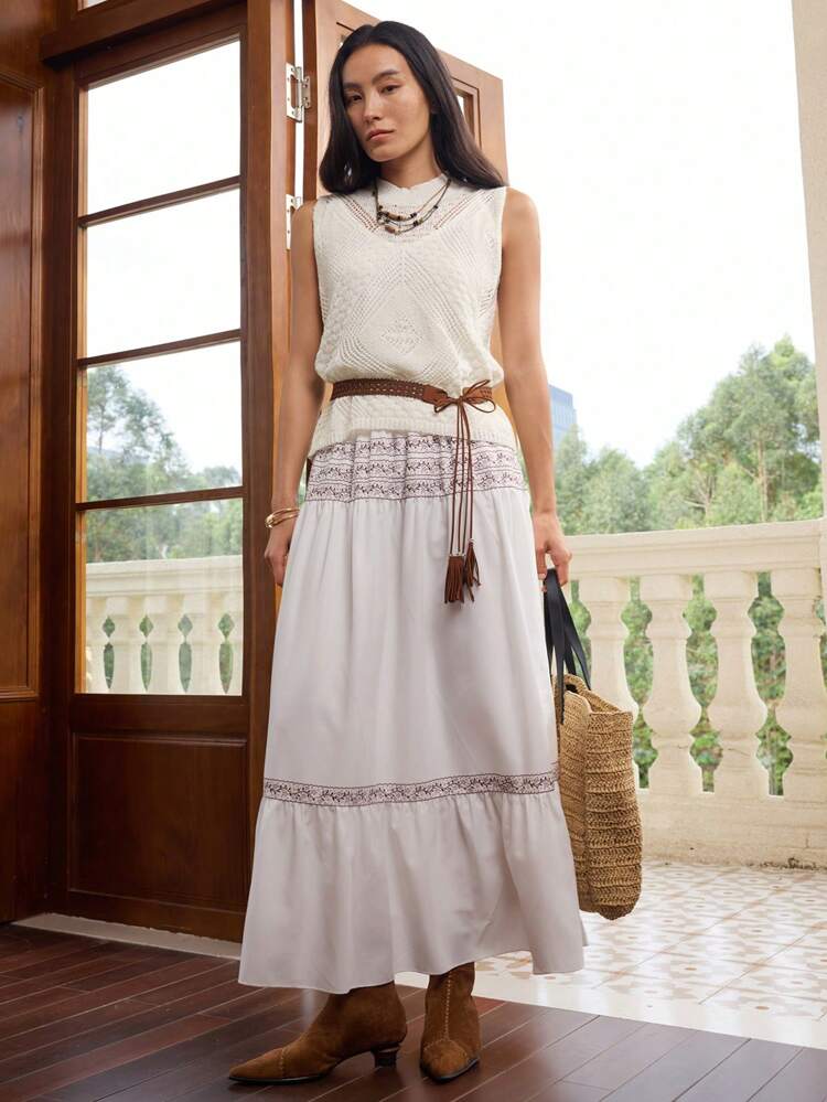 Women's Summer Holiday Casual Bohemian Lattice Hollow Out Jacquard Knitted Tank Top Vest Business Casual Women