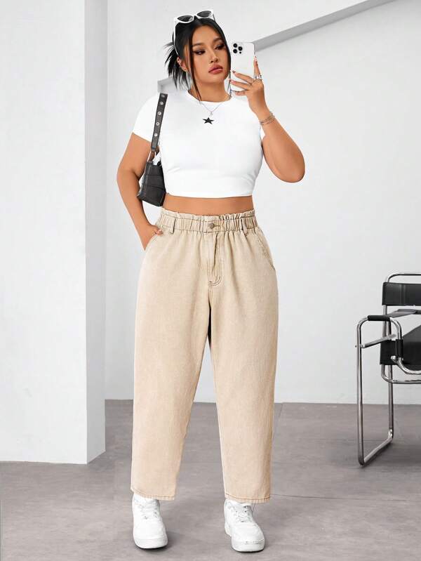 SHEIN EZwear Blugi conici cu buzunar înclinat, simpli, ocazional, mărimi mari