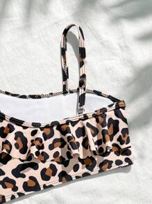 SHEIN Costume da bagno a tankini per giovani ragazze, con stampa leopardata, balze e spalline