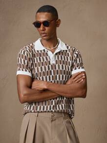 Men's Knitted Short Sleeve Elastic Fitted Casual POLO Shirt, Fashionable Everyday Wear, Suitable For Summer, Vacation, Daily Matching, Party, Men's Gift, School