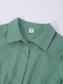 SHEIN Explorewe Teen Girl French Retro Shirt Dress, Flowing & Soft, Loose & Comfortable, Snug Fit & Elegant Look For Summer - Green - View 4