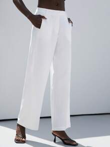 Aveloria Modichic Quần dài ống đứng cạp rộng cho nữ, cạp thấp, đường may giữa, xếp ly giữa - trắng - Xem 6