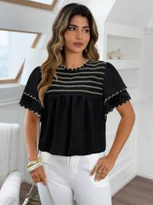 Franclia Camicetta casual in stile boho elegante, con inserti e doppio volant, taglie comode