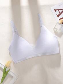 Soutien-gorge minimaliste confortable avec nœud décoratif, à fine bretelle, de couleur unie, pour grande taille