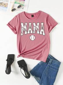 SHEIN Women's Casual Baseball Graphic Letter Slogan Print Basic Short Sleeve T-Shirt, Fashion