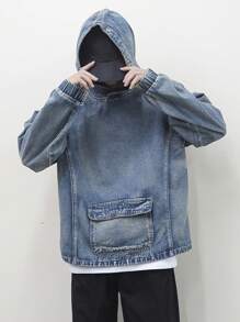 Manfinity Roghcode Plus Size Men's Denim Jacket, Fashion Suitable For Summer - Blue - View 6