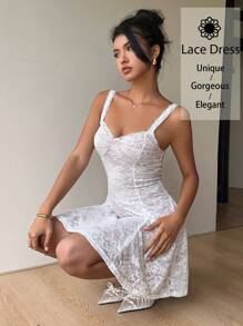 Siren Gaze Abito sottoveste a tubino di pizzo attillato da donna, abito di pizzo plissettato, abbigliamento elegante