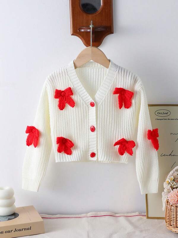 SHEIN Cardigan casual cu maneca lunga, cu decor cu fundita, cu un singur piept in fata