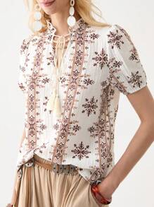 Florisole 波西米亚风优雅休闲流苏度假女式衬衫 - 彩色 - 查看 1