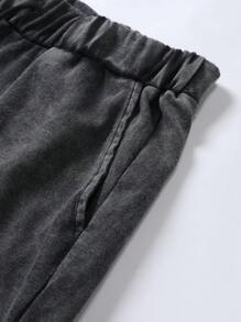 Manfinity Roghcode Manfinity Streetrush Men's Black Knitted Fabric Street Style Co-Ords: Short Sleeve Round Neck T-Shirt And Shorts Set With Graphic Print - Black - View 3