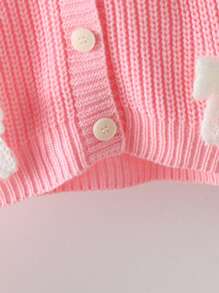 Elladie kids Young Girl V-Neck Front Button Bow Detail Long Sleeve Cardigan Baby Pink Autumn - Pink - View 5