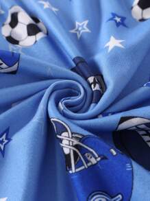 Set da 4 pezzi di pigiama sportivo per ragazzi adolescenti, composto da maglietta a maniche corte con grafica calcio blu navy e grigia, e pantaloncini, realizzato in maglia elastica di spandex