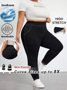 SHEIN CURVE+ Mallas ceñidas informales elásticas con pespuntes visibles para mujer tallas grandes, transpirables que absorben la humedad, para verano, con curvas, para vacaciones Hoho