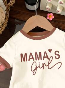 SHEIN Mama's Girl ❤ 女婴休闲简约巧克力色短袖圆领上衣，适合夏季 - 彩色 - 查看 4