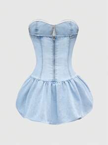 ROMWE Grunge Punk Y2K Sexy Women Crop Top & Denim Bubble Skirt Set - Baby Blue - View 2