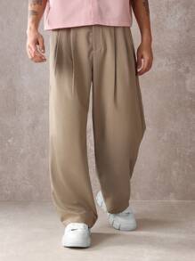 Relaxed Wide Leg Smart Trousers With Double Pleats, Professional Business Formal Office Wear, Tailored Classic Work Pants For All Seasons - Coffee Brown - View 3