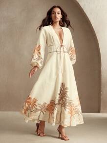 Anewsta Robe de plage décontractée bohème à imprimé de plantes tropicales pour femmes, printemps/été - Multicolore - Voir 6