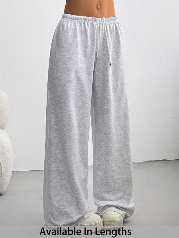 SHEIN PETITE CURVE Women's Summer Simple Front Tie Loose Sweatpants, Casual Daily Wear